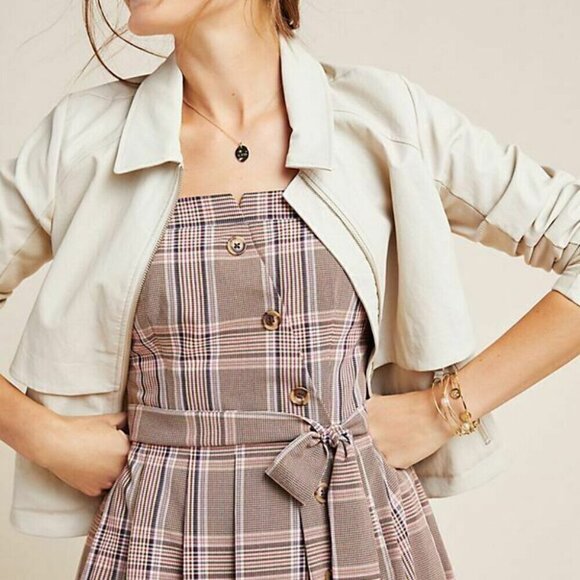 Anthropologie Anorak Jacket Crop Womens Extra Large Ivory Faux Leather Back Knit - Picture 5 of 7